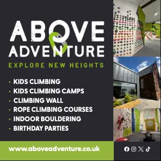 Advert for Above Adventure centre www.aboveadventure.co.uk
